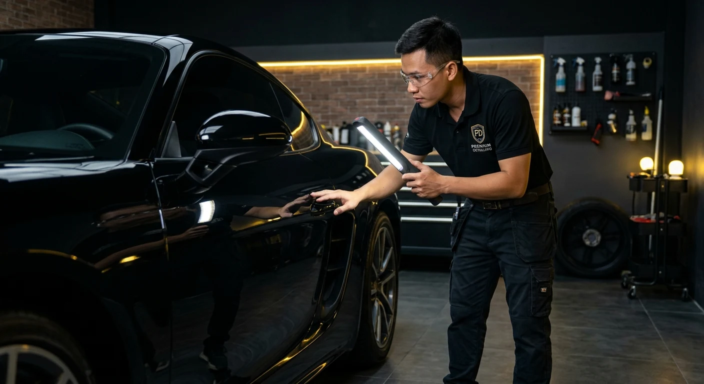 Kiểm tra bề mặt sơn dưới đèn chuyên dụng